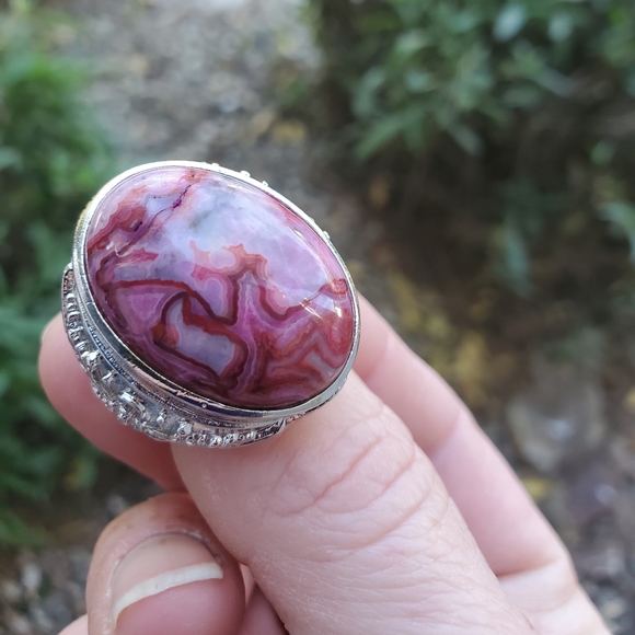 New Crazy Lace Agate Adjustable 925 Silver Unisex Ring. - Picture 7 of 16